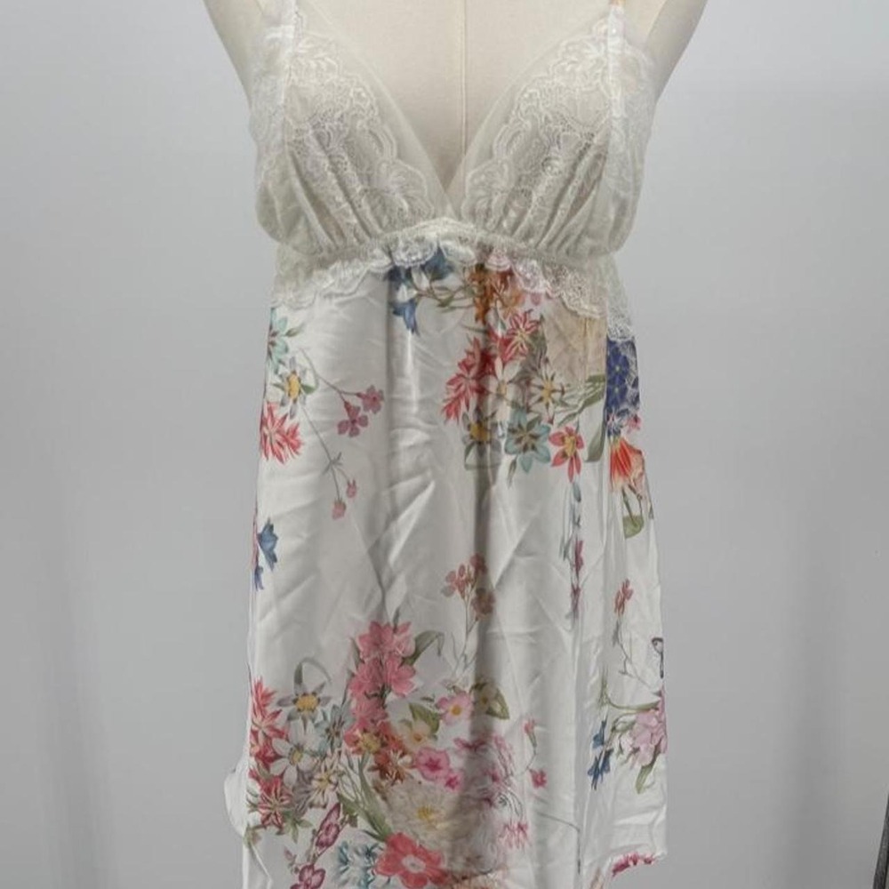 Flora Nikrooz White Floral Lace Slip Dress Pink Blue Orange Fairycore Large